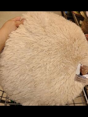 Round Plush Throw Cushion - Beige